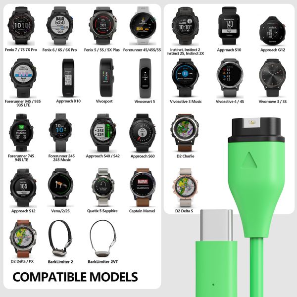 AWINNER Compatible with Garmin Watch Charger Cable (USB C - 2 Pack)