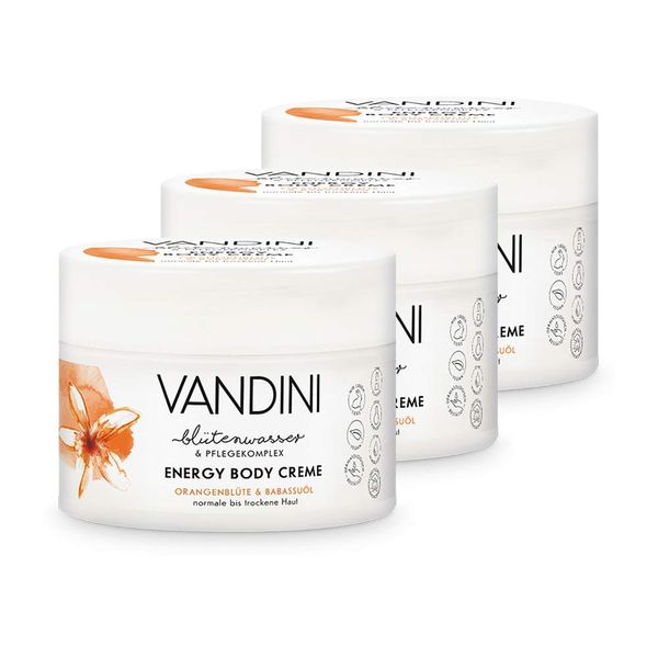 VANDINI Energy Body Creme Damen mit Orangenblüte & Babassuöl - Body Creme & Gesichtscreme für normale bis trockene Haut - vegane Body Creme für Frauen im 3er Pack (3x 200 ml)