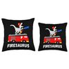 Fire Fighter Saurus Firetruck Fireman Dinosaur T-Rex Throw Pillow