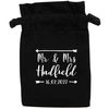 Flox Creative Black Organic Small Drawstring Pouch Personalised Wedding Name and Date