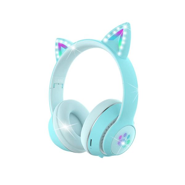 Headset Bluetooth Earphones, Cute Female Wireless Sports Stereo Headset, Cat Ears, 5.0 LED, Built-in Microphone, Intelligent Noise Reduction, Enclosed, Soft, Adjustable Size, For Kids, Adults,