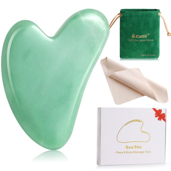 Gua Sha Facial Tool, Azymi Jade Gua-Sha Stone Jawline Muscle Sculptor, Natural Guasha Board for Face Body Massage Spa Acupuncture Therapy Trigger Point Treatmen