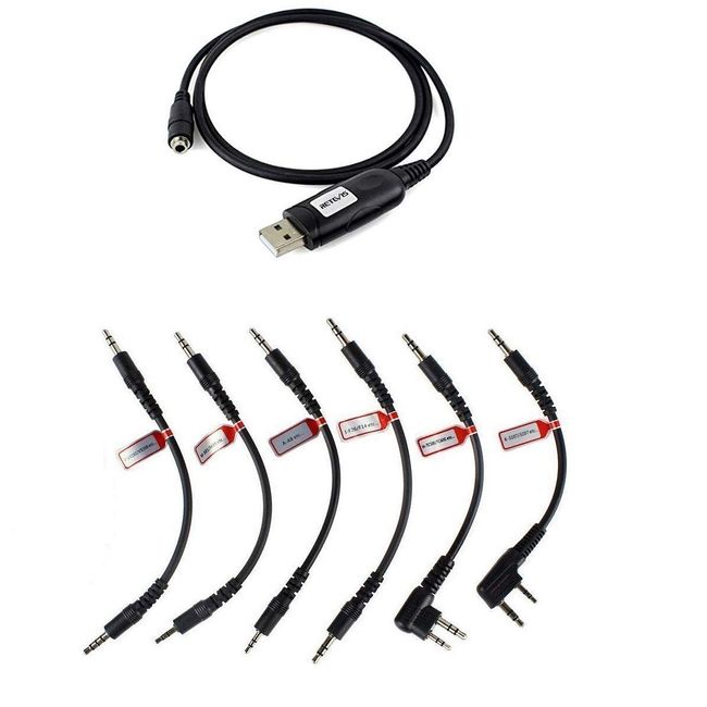 Retevis 6 in 1 Two Way Radio Programming Cable,USB Cable with 6 Adapters Programming Cable,Compatible with Motorola Baofeng UV-5R RT21 RT22 RT27 H-777 RT68 RT-5R Walkie Talkies (1 Pack)
