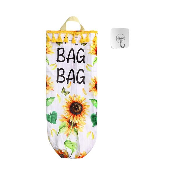 Sunflower Plastic Bag Holder,Foldable, Washable, Wall-Mounted Organizer and Dispenser for Kitchen and Grocery Plastic Trash Bags.