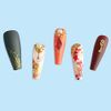 Carufin 24Pcs Crystal Peach Blossom False Nails Long Coffin Nail Acrylic False Nail Press on Nails Ballet Artificial Nail for Women Girls