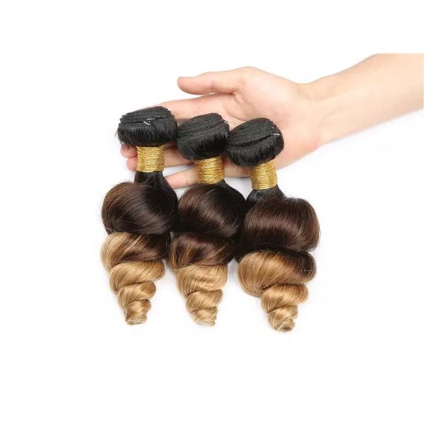 weave bundle with closure human hair 10'' color 1b#4#27