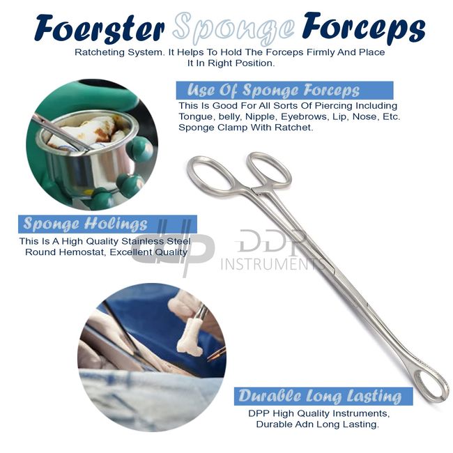 Foerster Sponge Forceps, Piercing Clamps, 7 Large Foerster Open