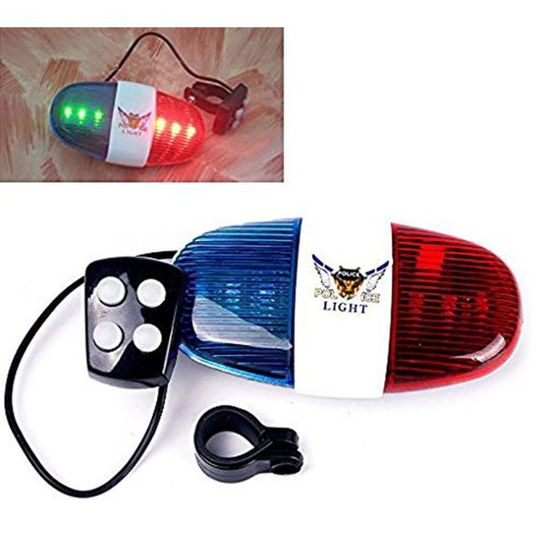 Durable Plastic 4-Tone Whistle Red and Blue Police Light Lamp Electric Horn for Bicycle