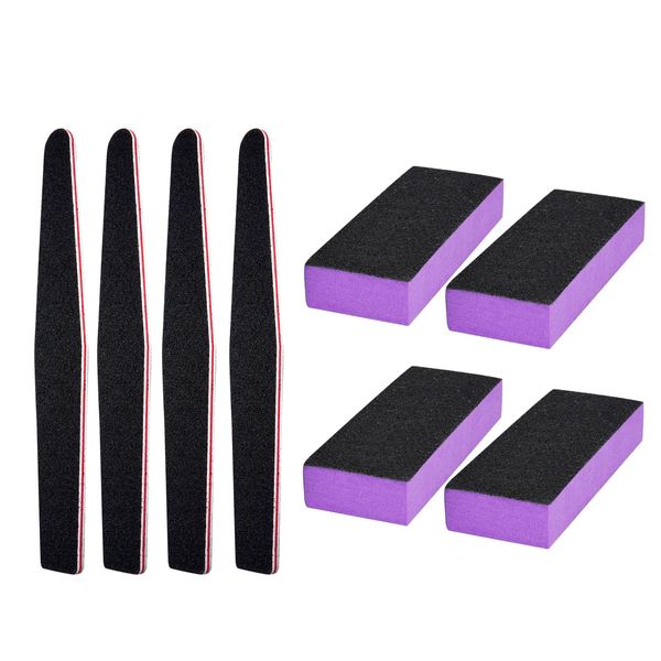 LNAUJS Professional Manicure Tools Kit, 8 Pack Nail File and Buffer Block, Black Nail Pedicure File with 100/180 Grit for Sanding, Buffing, Grinding and Polishing