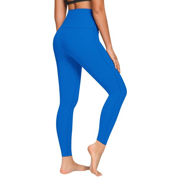 QUEENIEKE Yoga Hosen Damen-hohe Taillen Yoga Leggings mit Tasche Trainings Strumpfhosen für Laufen Fitness Strahlendes Blau M