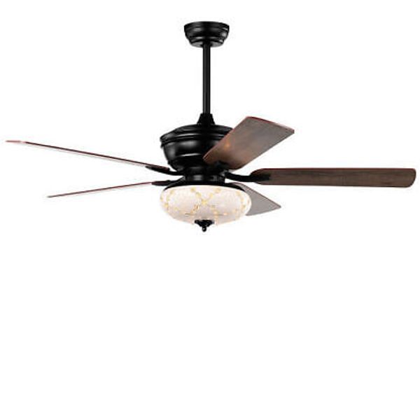 52 Inch Ceiling Fan with 3 Wind Speeds and 5 Reversible Blades-Black - Color: Bl