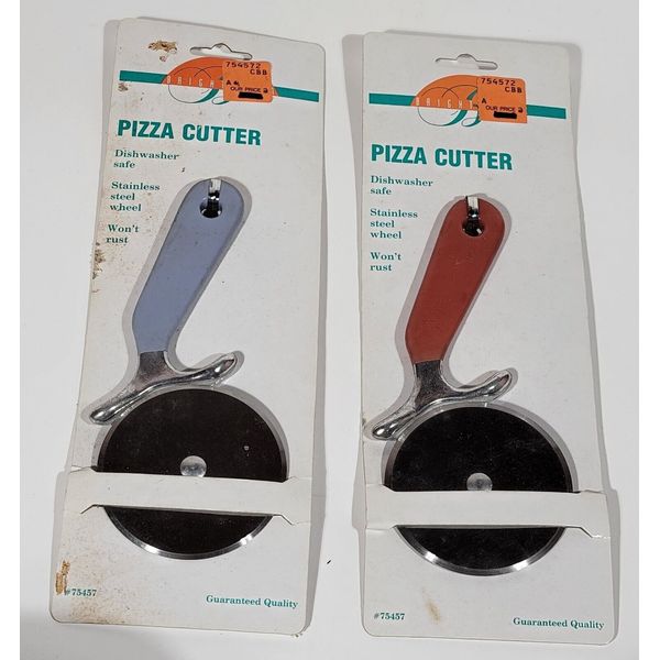 Set Of 2 Bright Idea Pizza Cutter Stainless Steel Blade Red/ Blue Plastic Handle