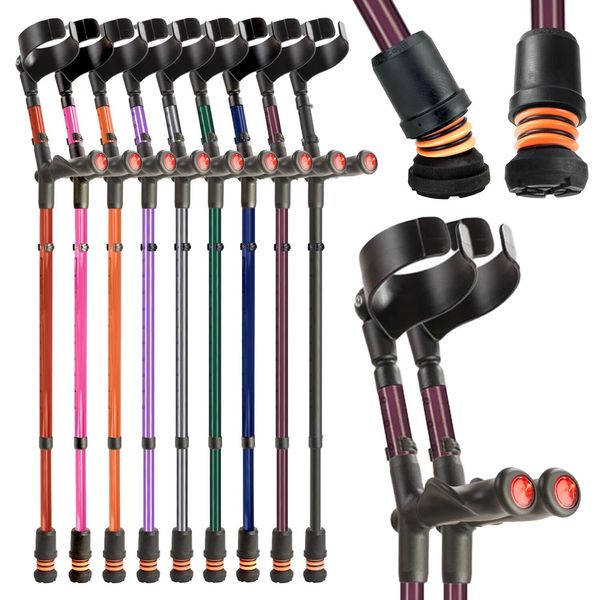 Flexyfoot Shock Absorbing Comfy Grip Double Adjustable Crutches - Pair - BlackBerry - Improves Safety, Improves Grip, Reduces Shocks & Jarring