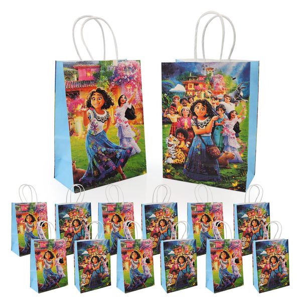 Gxhong Encanto Papiertüten mit Henkel, Gift Bags Paper Bags Birty Party Bags Kraftpapiertüte Geschenktüten Party Geschenk Papiertüten für Giveaways Kindergeburtstag,Hochzeiten,WeihnachtenPartys,12pcs