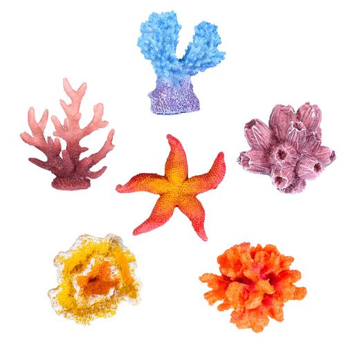 UEETEK 6 Stück Multicolor Aquarium Decor Künstliche Meer Star Gefälschte Korallen Versteckt Ornament für Aquarium Dekoration