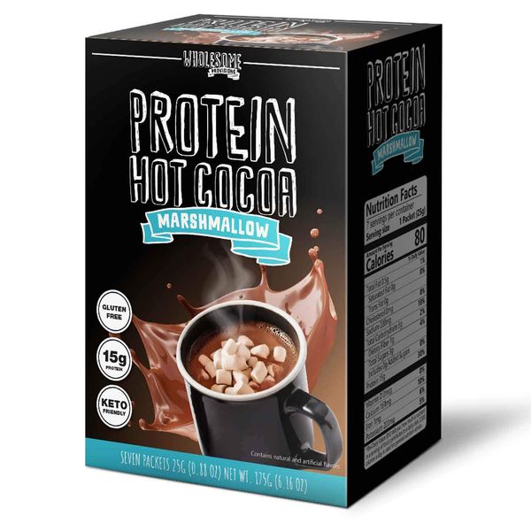 Protein Hot Chocolate, Keto Hot Chocolate Mix, Low Carb Hot Cocoa, 15g Protein, 2g Net Carbs, Low in Sugar, Instant Hot Coco, 7 Individual Macro-Controlled Packages (Marshmallow, 1 Pack)