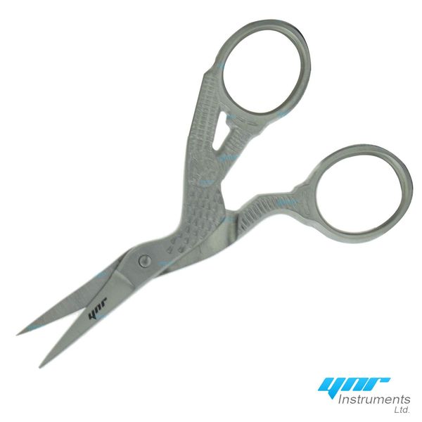 YNR® Stork Scissors | Eyebrow Sewing Knitting | Thin Point Edge | Crystal Colours (Grey)