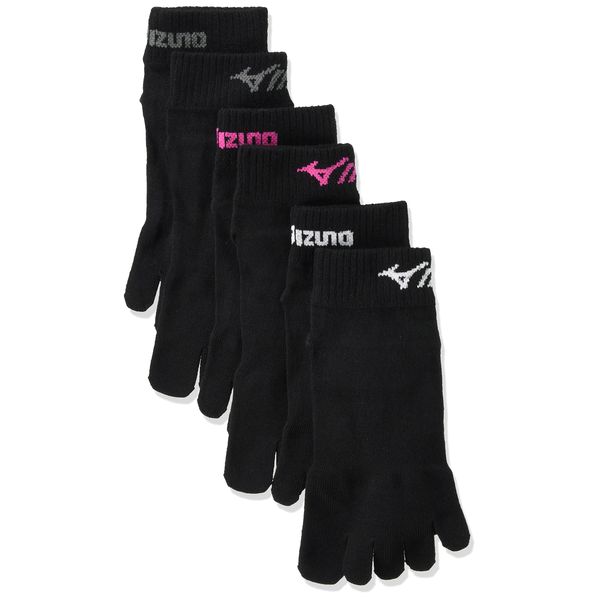 Mizuno 649-272 Women's 5 Toe Socks, Sneaker Length, One Point, 3 Pairs/6 Pairs Set, School, Uniform, Club Activities, Sports, Black (Heavy Duty Design / 3 Pairs)