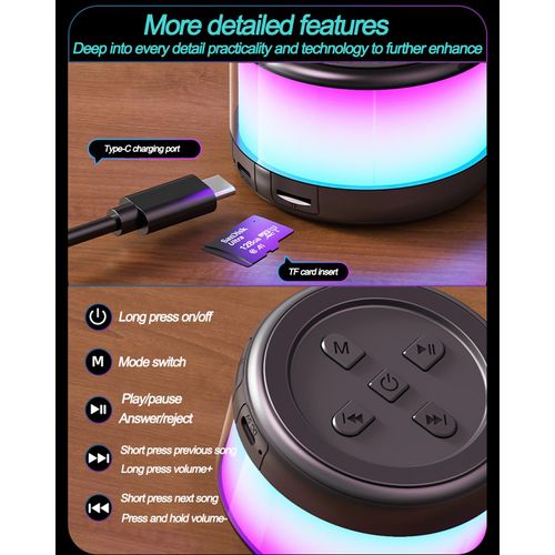 FUAUFAS Portable Bluetooth Speaker with Lights, Night Light LED Wireless Speaker, Magnetic Waterproof Speaker, Multicolor LED Auto-Changing,TWS,Perfect Mini Speaker for Shower, Home, Outdoor
