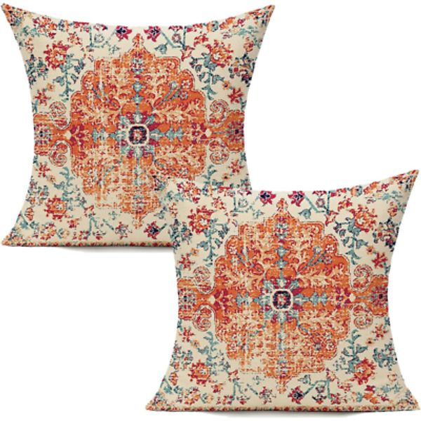 Outdoor Throw Pillow Covers 18X18 Set of 2 Boho Decorative Spring Farmhouse