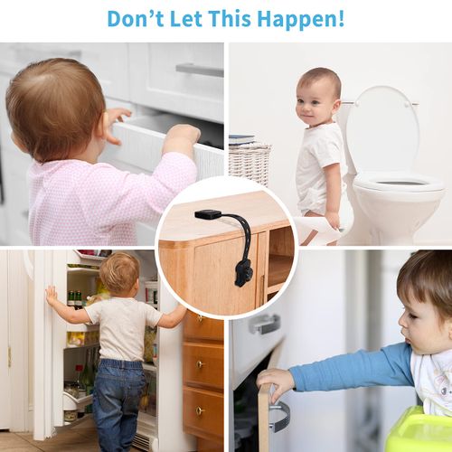 REDTRON Adjustable Child Safety Locks, 6Pcak Baby Proofing Cabinet Locks, Upgraded Adhesive Double Lock System Locks for Cabinets, Drawer, Closet, Fridge, Refrigerator, Trash(Black)