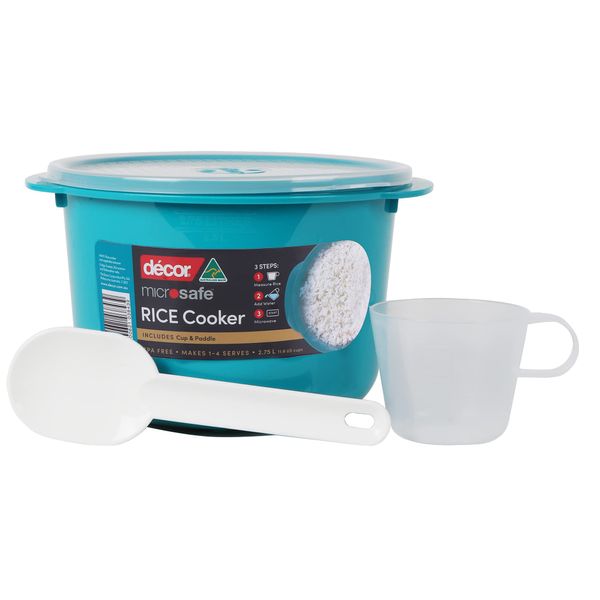 Décor Microwave Rice Cooker | Safe-Hold Handles | Makes 1-4 Servings | 2.75L Capacity, Teal