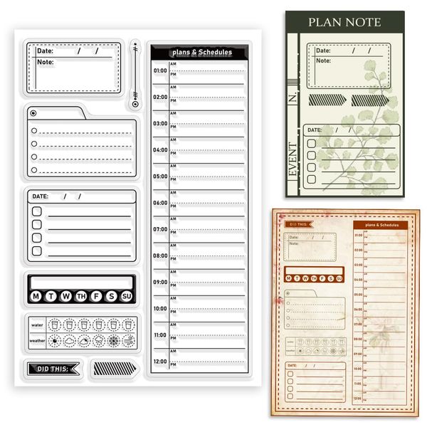 ORIGACH Pläne und Zeitplan klare Stempel für Kartenherstellung Zeitplaner Transparente Silikonstempel für DIY Scrapbooking Journaling Fotoalbum Bastelzubehör