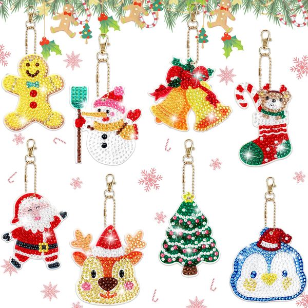 LUCKYBEE Diamond Art Kit, Keychain, Christmas Set, Set of 8, DIY Double Sided Pendant Kit, DIY Christmas Handmade Embroidery Kit, Embroidery Kit, Craft Kit, Room, Holiday, Anniversary, Gift, Christmas Party Gift