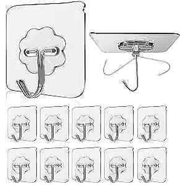 Wall Hooks 33 lbs(Max) Transparent Seamless Hooks for Hanging,Waterproof 10