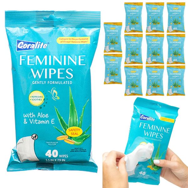 480ct Feminine Wipes Moist Cleansing Cloths Vitamin E Aloe Alcohol Free 12 Packs