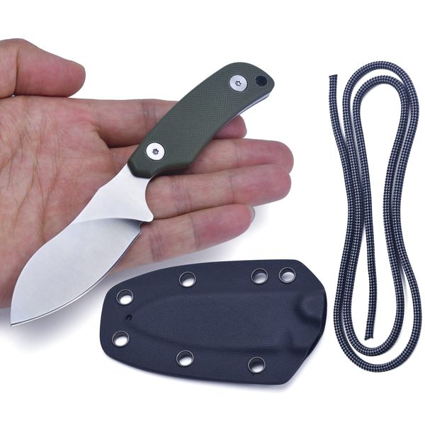 JPCRMOV Sheath Knife, Neck Knife, Survival Knife, Camping Knife, Outdoor Knife, Full Tang Construction, Sharp, Stainless Steel 440C, Mountain Climbing, Hunting, Bushcraft, Sheath + Paracord Included