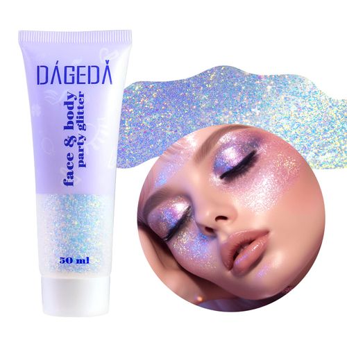 Prreal Body Glitter Gel 50 ml, Face Glitters Body Gel Sequins Shimmer Liquid Eyeshadow, Chunky Glitter for Face Hair Nails, Holographic Cosmetic Laser Powder Festival Glitter Makeup #Phantom Blue