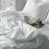 Luxury Cream 100% Cotton Satin Queen Bedding Set Cotton Shine Stripped Pattern