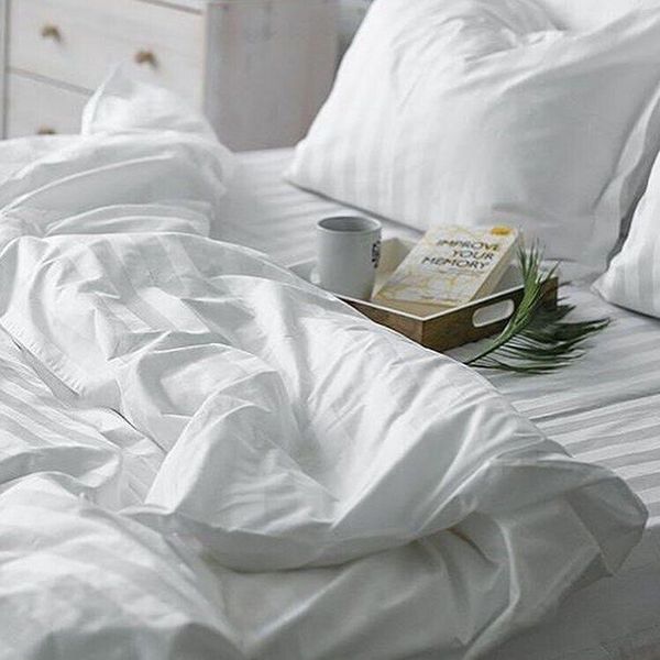 Luxury Cream 100% Cotton Satin Queen Bedding Set Cotton Shine Stripped Pattern