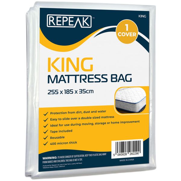 King Size Mattress Bag for Moving or Storage House Essentials - Waterproof Protector Mattress Bag , Strong Plastic Mattress Cover to Protect your Bed from Stains, Pets, Pest Damage, Dirt and Dust