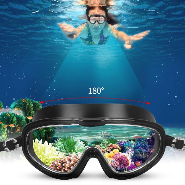 Simpolor Schwimmbrille, [kein Auslaufen] [Antibeschlag] Schwimmbrille mit verstellbarem Gummiband und verbundenen Ohrstöpseln, Vollschutz-Silikon-Schwimmbrille für Männer, Frauen, Erwachsene – Schwarz