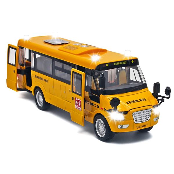 Ming You School Bus Toy for Toddlers - 9" Die-cast Pull Back Cars with Sounds Lights and Openable Doors, School Bus Toys for Kids Ages 4-8