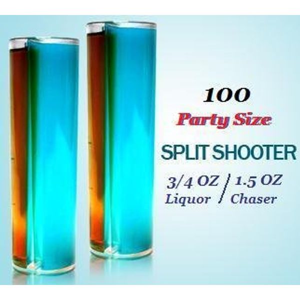 Split Shooters - Vertically Divided Plastic Shot Glasses (Party Size Split Shooter, Package of 100)