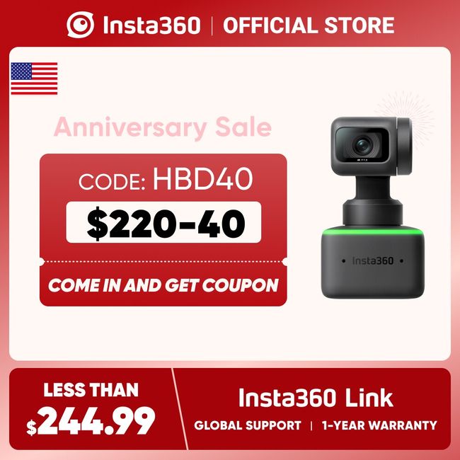 Insta360 Link 4K Camera webcam Gesture Control AI Tracking 4K Version 1/2  Sensor