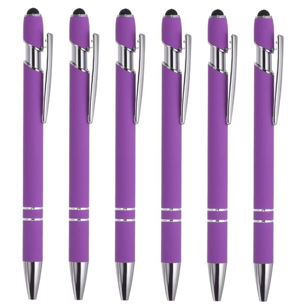 PATIKIL Writing Instrument Stylus Pen Ballpoint Pen Stylus Tip 2 in 1 Black Ink 1.0mm Medium Point for Touch Screen Style 1 Purple 6 Pack