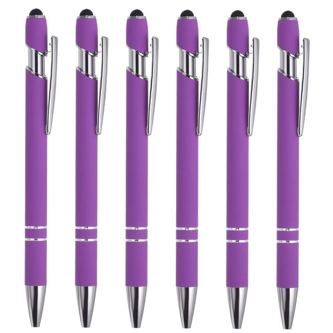 PATIKIL Writing Instrument Stylus Pen Ballpoint Pen Stylus Tip 2 in 1 Black Ink 1.0mm Medium Point for Touch Screen Style 1 Purple 6 Pack