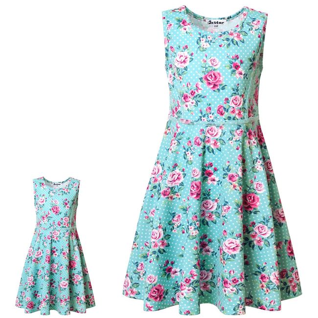 Jxstar Green Flower Dresses Matching Doll & Girls 5t 6t Birthday Party Gift Clothes