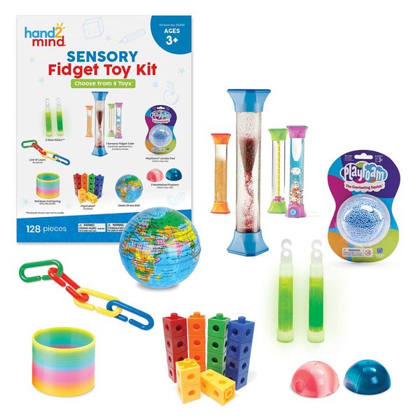 Learning Resources Sensorik Fidget Toys Set, Spielzeug zum Angstabbau und stressabbau, Sensory bottle, Mini-Leuchtstäbe, Playfoam, Adhs kinder hilfsmittel schule