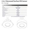 Bright Source 2-in-1 PIR Sensor, Dual Recessed or Surface Mounting, 8 Metre Range, Adjustable Time Delay, IP20 Rated