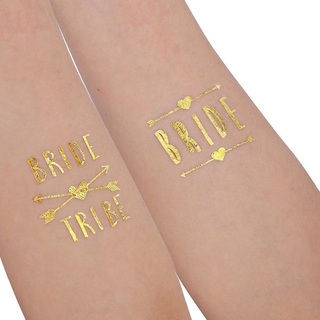 Konsait Hen Party Gold Temporary Tattoos, 14 Bride Tribe Tattoos and 2 Bride Tattoos Hen Do Night Accessories