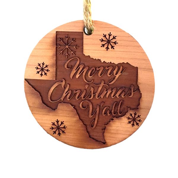 Cedar Ornament - Texas Merry Christmas Y'all