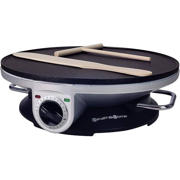 Health And Home Black 13 Inch Non-Stick No Edge Crepe Maker & Electric Griddle