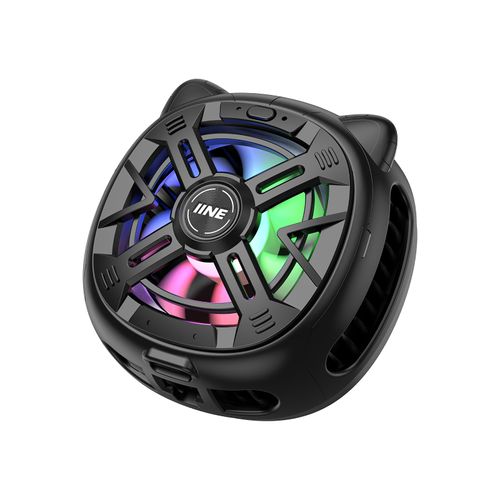 IINE Chill Meow Magnetic Cooling Fan, Adjustable 3-Speed Cooling Fan with RGB Light, Multi-Device Compatible, Magnetic & Clip-On Attachment, Portable Gaming Cooler - Black