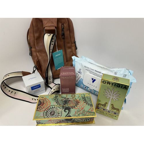 Women’s Gift Basket With Vitamins, Hand Cream, Moisturizer, Soap, Crossbody Bag