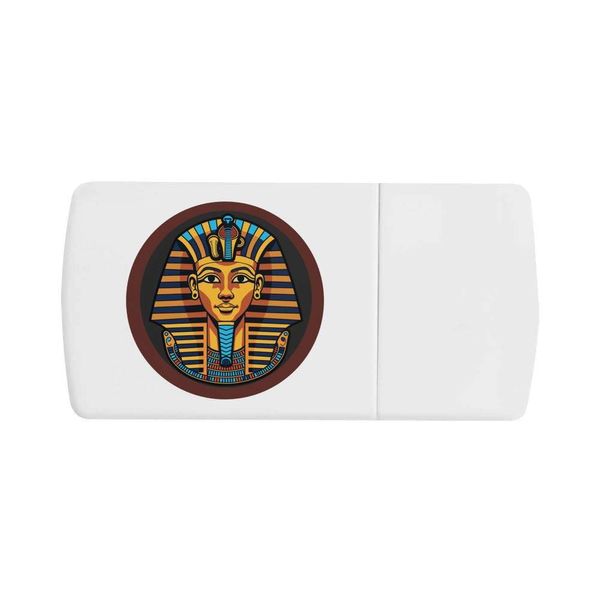 'Egyptian Pharaoh in Circle Frame' Pill Box with Tablet Splitter (PI00028744)